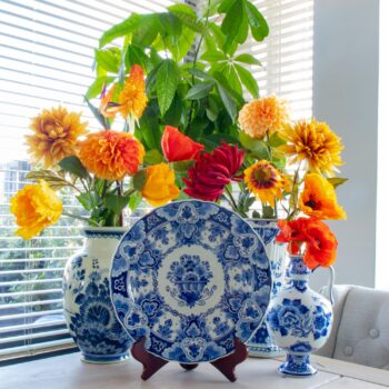 Delfts Blauw Oranje Bloemen