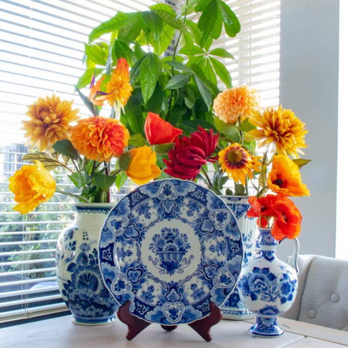 Delfts Blauw Oranje Bloemen