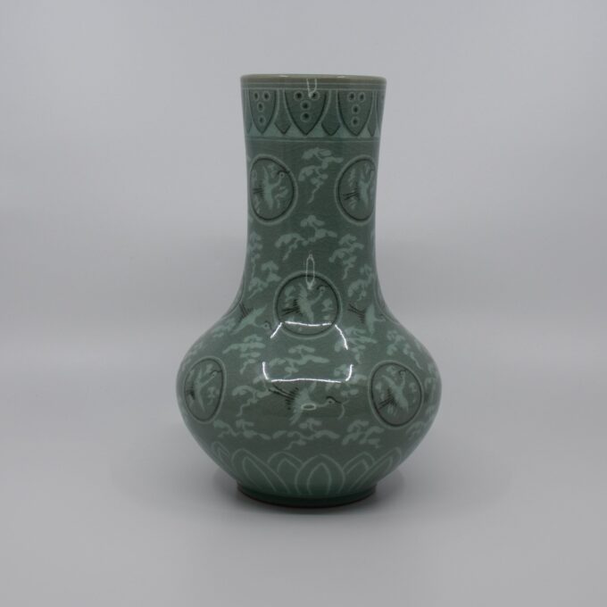 Vintage Celadon Vaas 'Vogels' - Afbeelding 4